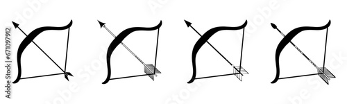 Vector black bow and arrow icons on white isolated background eps10