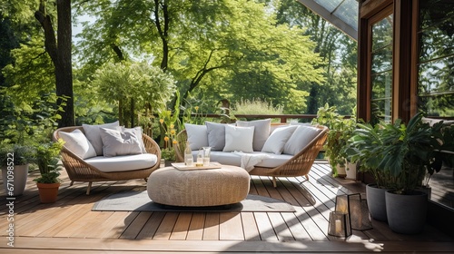 Photographie semi outdoor balcony home interior design concept cosy comfort casual living roo