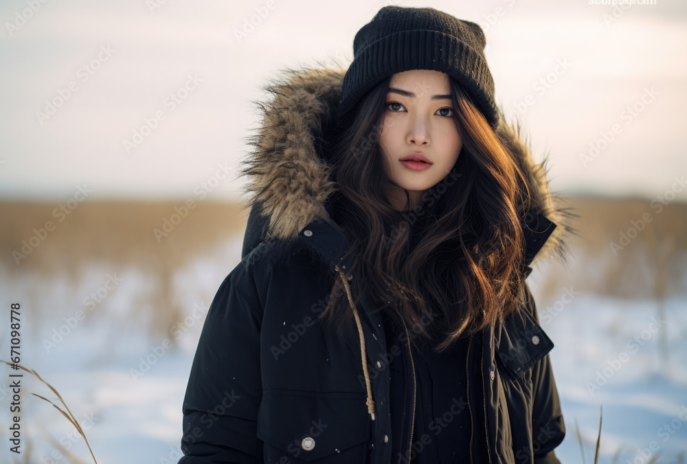 Girl with warm clothes in a winter scene Girl with warm clothes in a winter scene