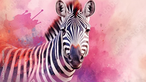  a zebra standing in front of a colorful background with paint splatters. generative ai