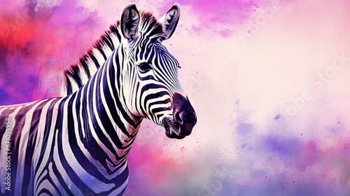  a zebra is standing in front of a colorful background with clouds.  generative ai
