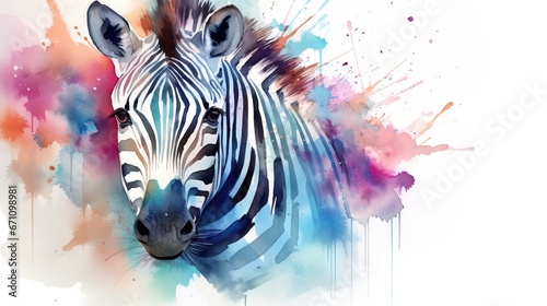  a watercolor painting of a zebra s head and neck.  generative ai