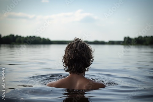 rearview shot of a young man on the water