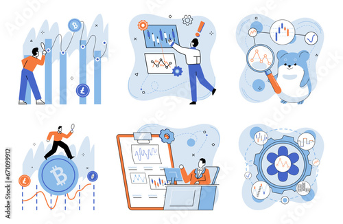 Crypto market. Vector illustration. Currency fluctuations greatly impact profitability crypto investments Effective marketing strategies are essential for promoting crypto currencies and attracting