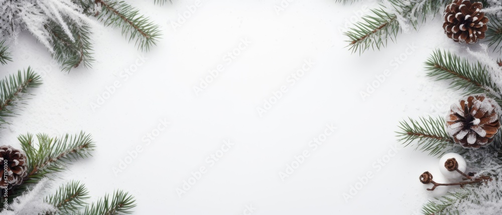 Banner with tree branches and cones on the sides