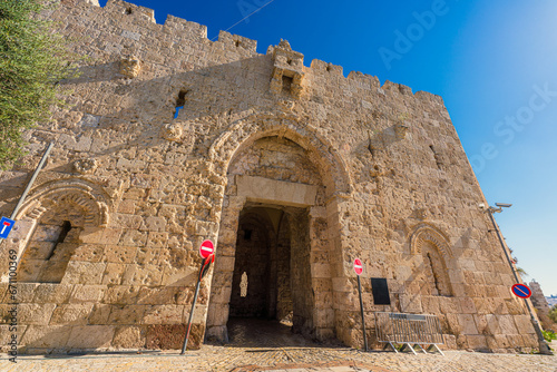 View of Zion Gate, one of the gates of the Old city of Jerusalem, Israel