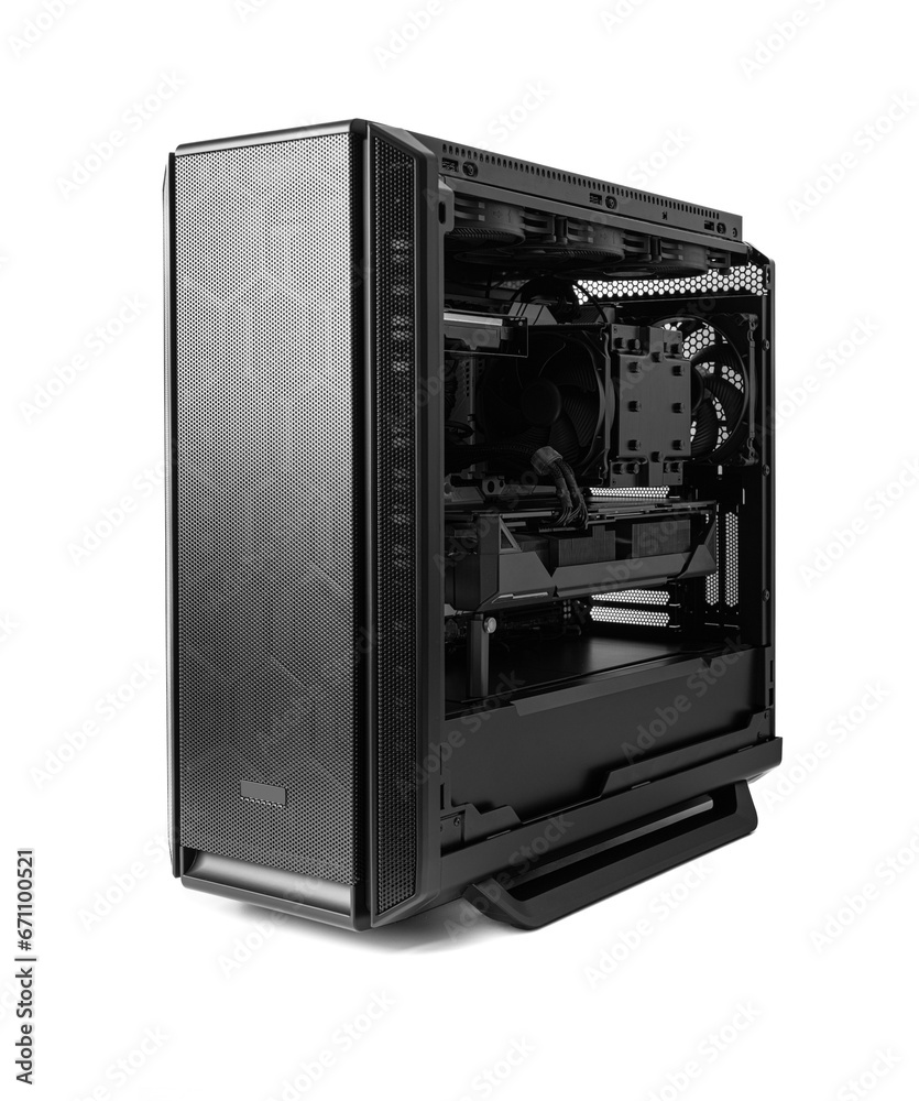 Modern black computer system unit isolated on white. Modern black computer system unit isolated on white.