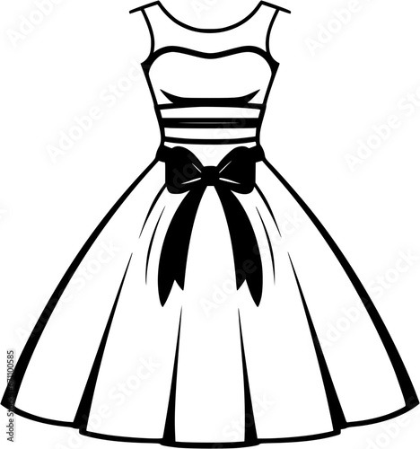 Wedding Bridesmaid Dress Sketch Vintage Outline Icon in Hand-drawn Style