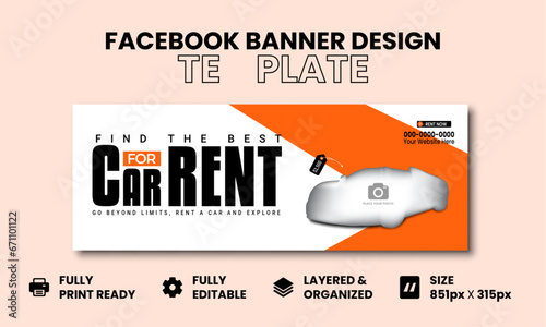 Car rental social media facebook cover banner template, Luxury car rent web banner template, facebook cover banner design.