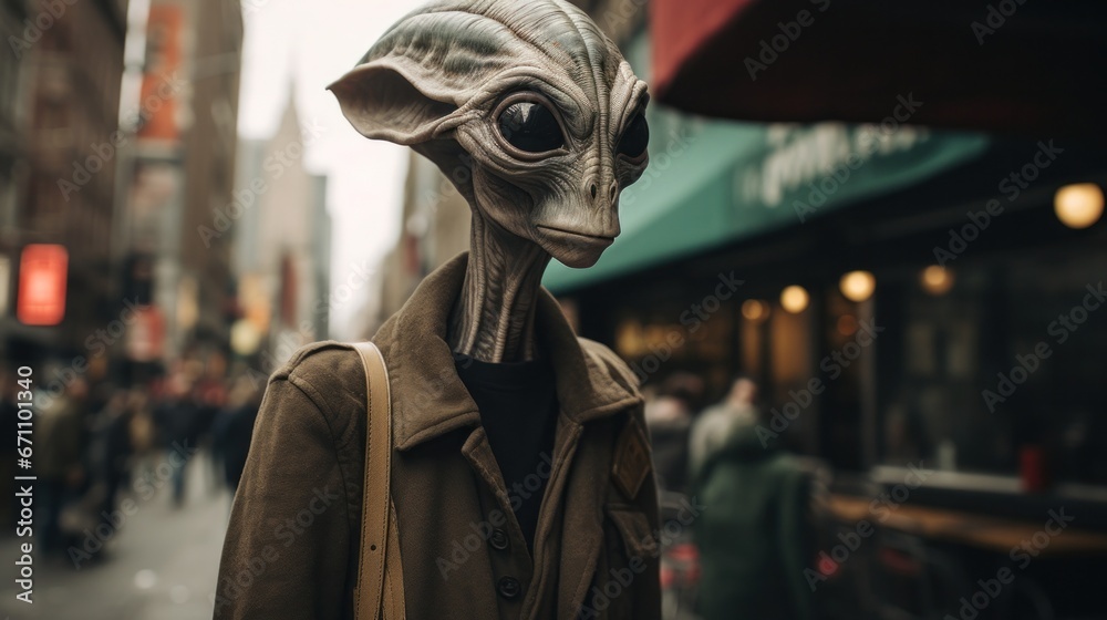 An extraterrestrial being, dressed in otherworldly clothing, stands ...