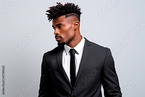 Obraz na plátne Successful young man in classic suit with African appearance on white isolated b