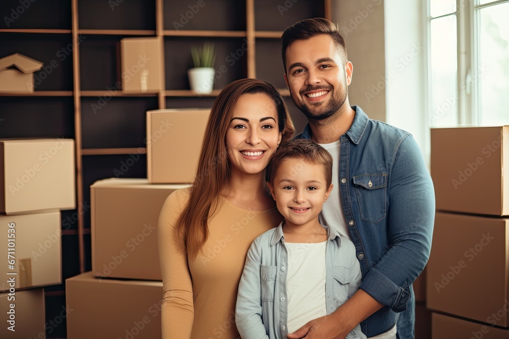 Happy family, parents and children, pack boxes and move into their new home with excitement and togetherness. Happy family, parents and children, pack boxes and move into their new home with excitement and togetherness.