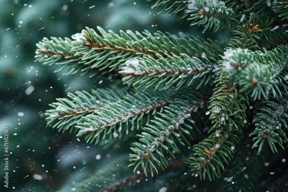 Background image of the green branches of the Christmas tree