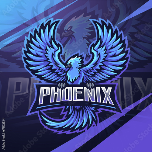 Blue phoenix esport mascot logo design