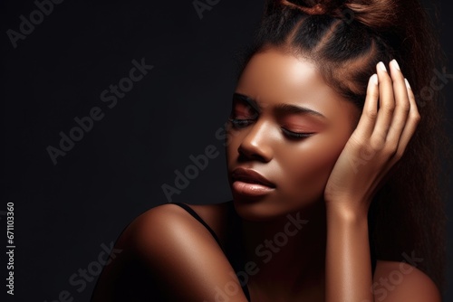 shot of a young model holding her head in pain