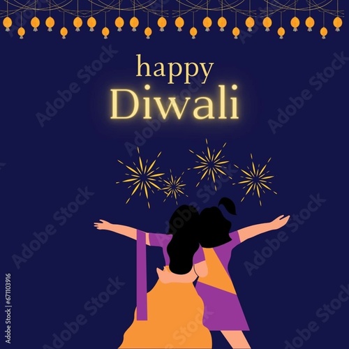 Diwali Celebration Background Decorated With Lit Oil Lamps (Diya), Lighting Garland, Sky Balloons And Buildings.