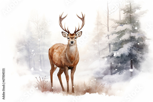 watercolor deer in nature fantasy  © Amir