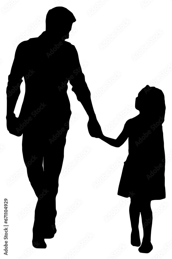 silhouette of father daughter walking to the street vector