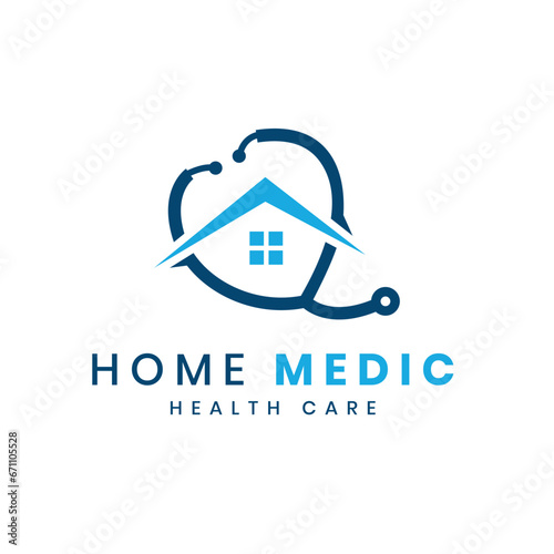 Health care home logo design with stethoscope and home concept