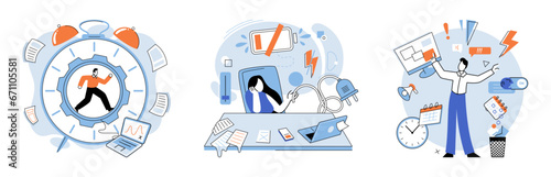 Stress at work vector illustration. The fear failure and constant pressure can contribute to increased stress levels at work Overtime work and pressure to perform can intensify stress levels