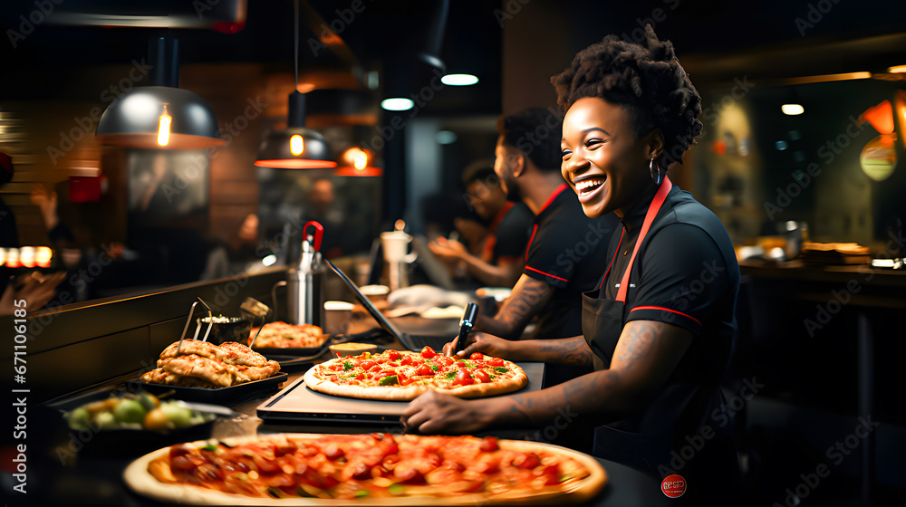 An African-American employee of a pizzeria