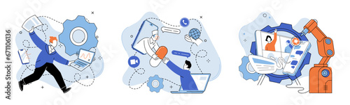 Virtual work meeting. Vector illustration. Accounting professionals utilize digital tools for remote work and financial management Virtual work meetings enable efficient communication and Virtual work