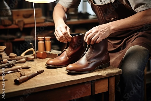 shoemaker crafting leather boots