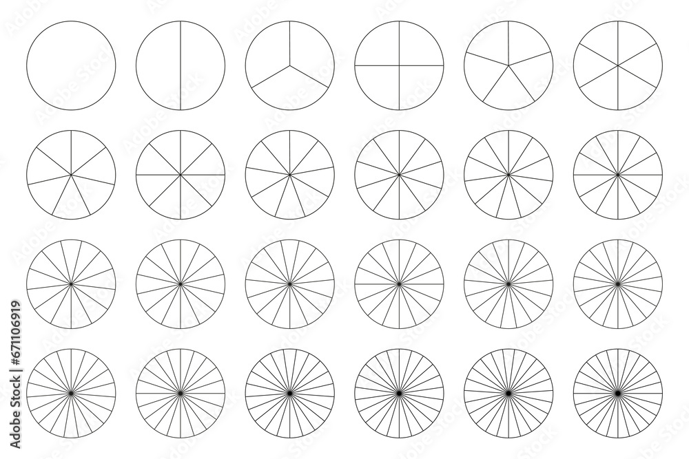 Segmented charts collection. Pie chart template. Many number of sectors divide the circle on equal parts. Outline black thin graphics. Set of pizza charts. Segments infographic. Diagram wheel parts. Segmented charts collection. Pie chart template. Many number of sectors divide the circle on equal parts. Outline black thin graphics. Set of pizza charts. Segments infographic. Diagram wheel parts.