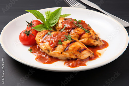 Grilled turkey or chicken fillet with tomato sauce