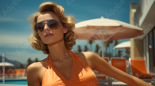 portrait of a beautiful woman near the pool resort makeup  © Amir