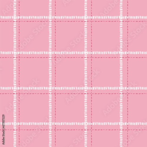 Pastel tablecloth gingham Vector Seamless Pattern. had drawn doodle checker background. Cottagecore Garden design. Homestead Farmhouse Summer Graphic Background.
