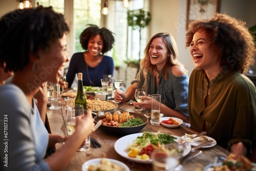 group of friends enjoying laughter over meal