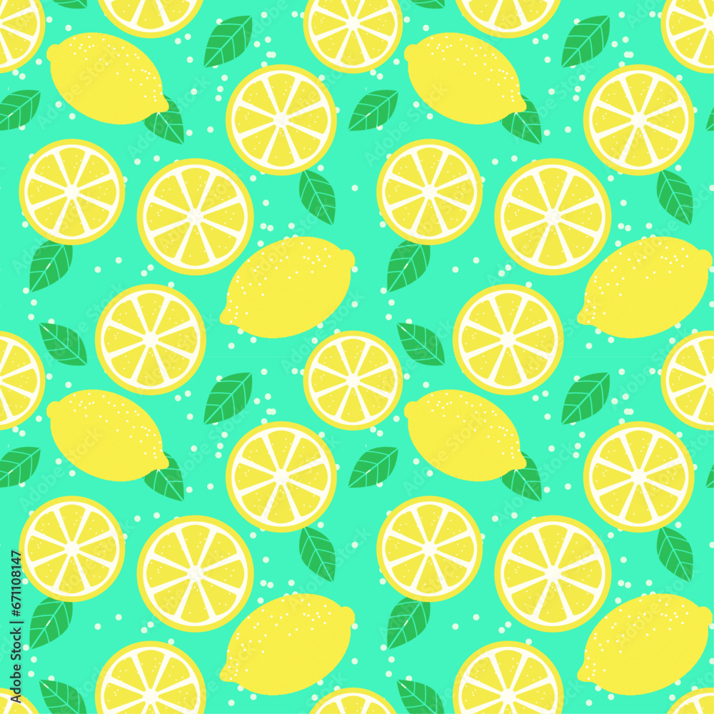 Pattern with lemons and leaves