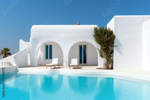 Traditional mediterranean house with swimming pool in summer vacation © Pemika