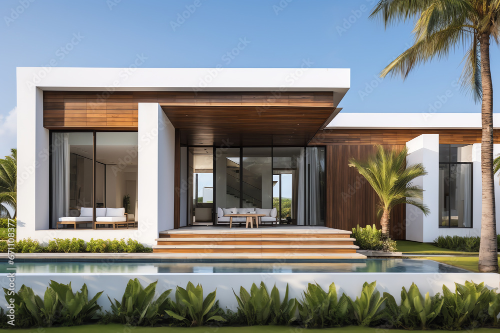 Exterior of beautiful modern minimal cubic house style, luxury residential architecture Exterior of beautiful modern minimal cubic house style, luxury residential architecture