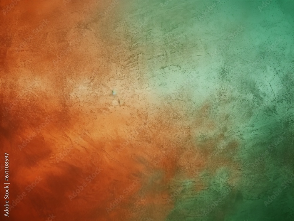 Abstract trendy grainy background in orange and green for design, templates, covers, banners, posters and advertising. Watercolor and grunge texture design, colorful wallpaper