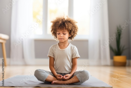 child sitting quiet in meditation stance photo