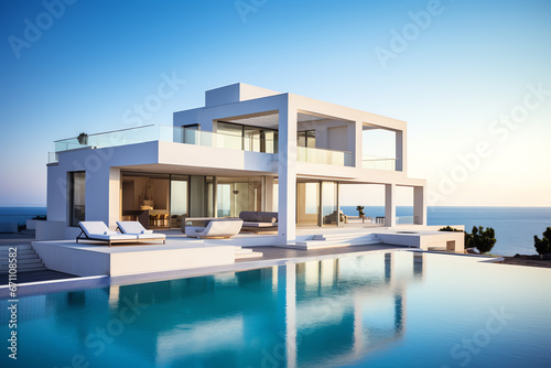 Exterior of luxury and modern beautiful minimal villa with swimming pool © Pemika