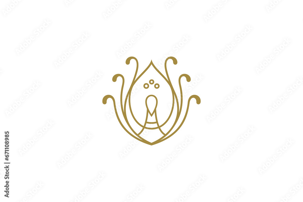 Obraz premium Luxury peacock line art logo design template