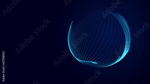 Collection of bright dots on a dark background. Abstract sound wave of particles. Data network. 3D rendering.