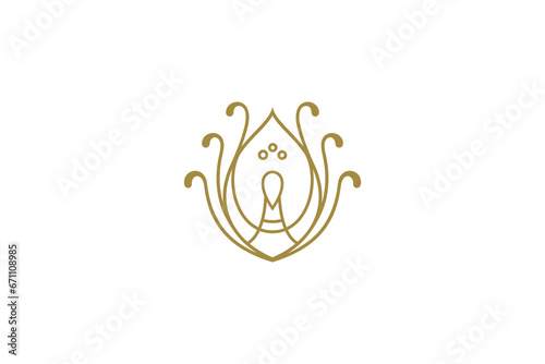 Luxury peacock line art logo design template