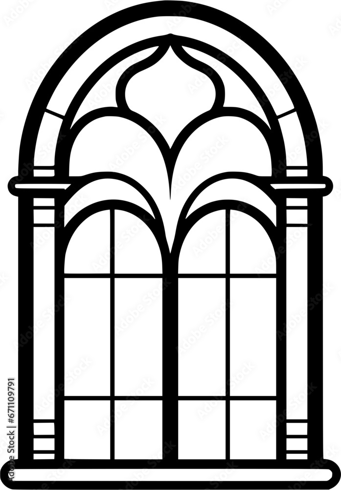 Stained Glass Window Vintage Outline Icon in Hand-drawn Style