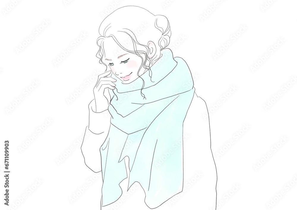 マフラーをした笑顔の女性 マフラーをした笑顔の女性