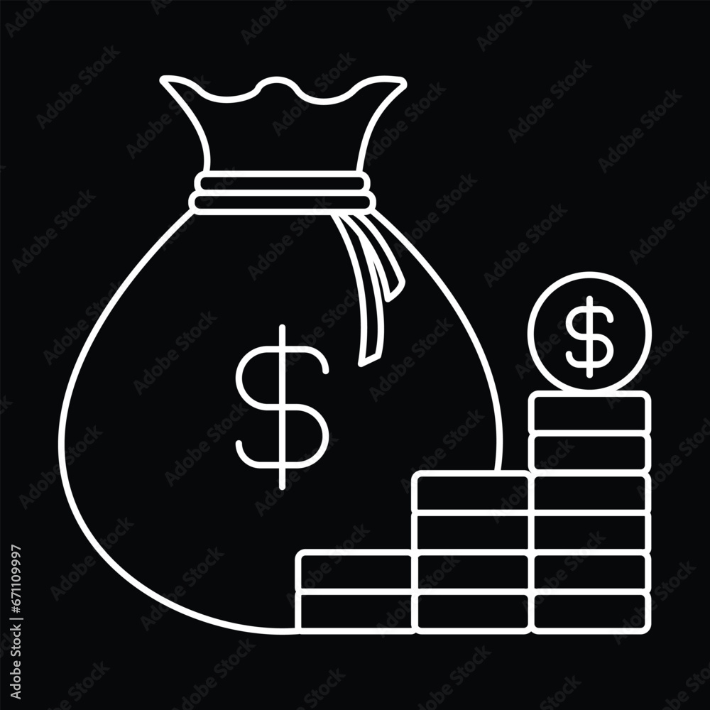 Money Management Icon. A money bag and coins icon to represent money management, budgeting, and saving money. Money Management Icon. A money bag and coins icon to represent money management, budgeting, and saving money.