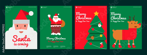 Poster of Chrismas. A set of flat vector illustrations. December 25. Minimalist, geometric, background pattern, icon. Perfect for poster, media banner, cover or postcard.