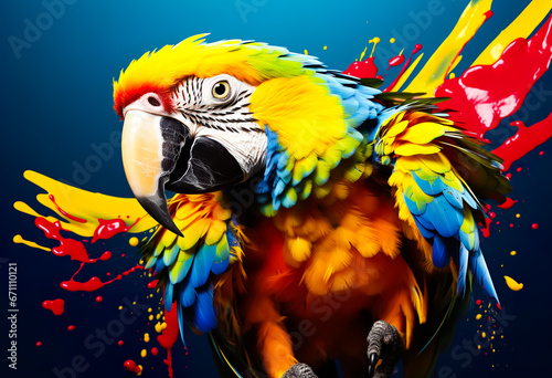 Fantasy digital art of parrot flying with multicolored liquid splash in surface.funny animal in surreal surrealism ideas.creativity and inspiration background.. © Limitless Visions