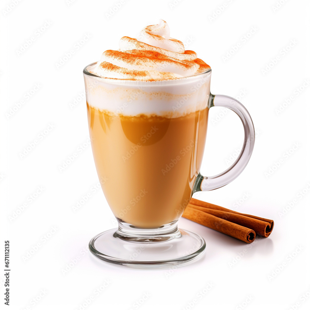 Pumpkin spice latte on isolated white background - ai generative
