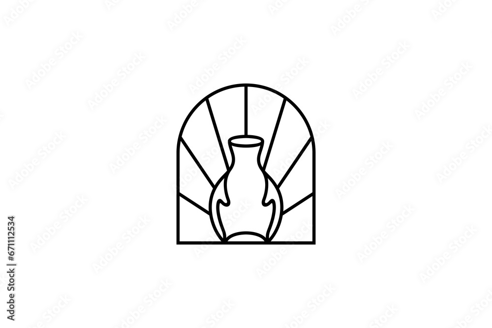 handmade pottery logo with rays in badge emblem concept handmade pottery logo with rays in badge emblem concept
