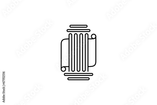 Greek Pillar line art logo design vector illustration with letter document