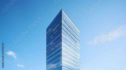 Tall office building against clear blue sky background 